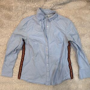 Boden Light Blue Button-Down Shirt with Red & Black Side Stripes